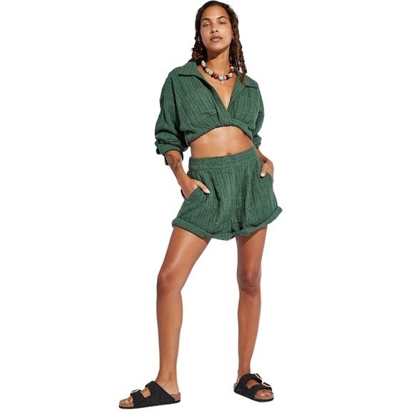 Free People Pants - Free People Endless Summer Stay Cool Crop Top Shorts Outfit Set Green Large